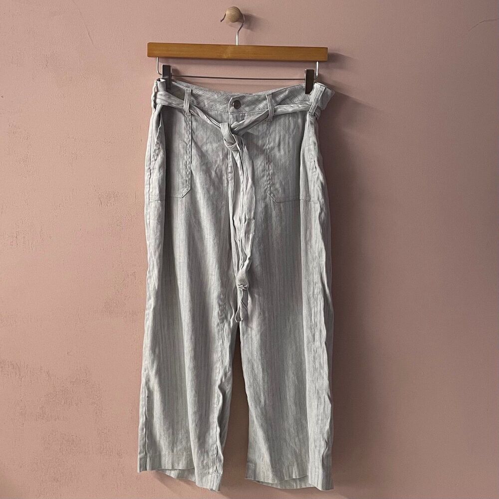 NYDJ Light Grayish Striped Belted Wide Leg Pant GUC Size  6